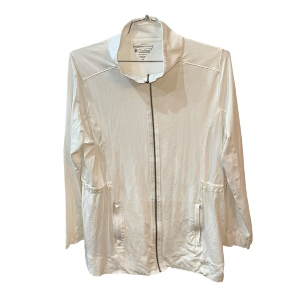 Coolibar Full Zip Sun Protection Jacket White XL UPF 50+ Mock Neck Pockets - Picture 1 of 8